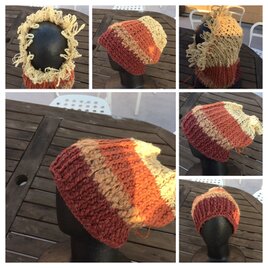 手紡ぎ糸のリバーシブル・カグールキャップ（brown )の画像