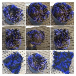 飛び飛びモヘアのリバーシブルスヌードキャップ（blue×black）の画像