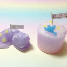 花畑の青い鳥と星猫(キャンドル)