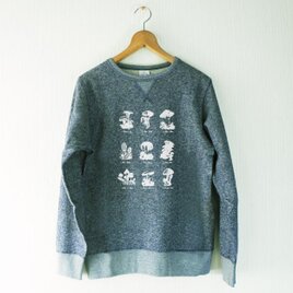 キノコ図鑑 クルーネックスウェット　ヘザーネイビー