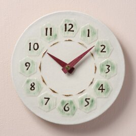 亀甲（丸）φ190　陶製掛時計(木製針）の画像
