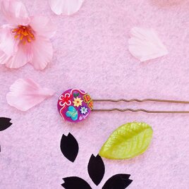 和柄のミニかんざし（赤紫）