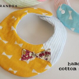 プチまるスタイふんわり８重ガーゼ＊縞りぼんサフラン＆花柄りぼん