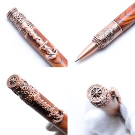 【受注製作】手作り木製の回転式ボールペン（ココボロ；銅のメッキ）（NAU-AC-CO）の画像