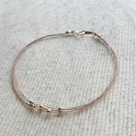 k14gf.ゴールドビーズのシルクコード5連ブレスレット