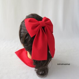 髪飾り 縮緬中リボン・はいからさん(赤)袴・着物・浴衣・成人式・卒業式・七五三　