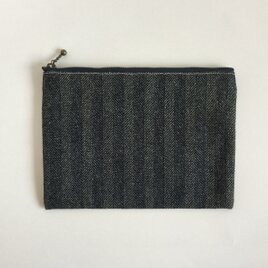 ヘリンボーン ファスナーポーチ 国産インディゴ フラットポーチ