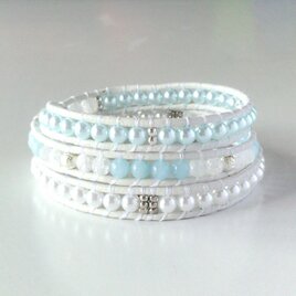 天然石の本革3連ラップブレス 薄荷