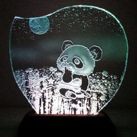星遊び・パンダのガラスエッチングパネル Mサイズ・LEDスタンドセットの画像