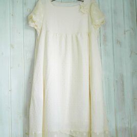 cotton silk  パフスリーブワンピ