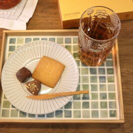 カフェトレイ、釉薬タイル、ブルー 訳ありSALE品