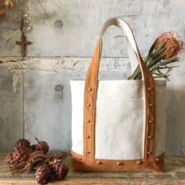 canvas tote bag medium (camel&white)の画像