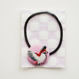 着物クルミボタン　ヘアゴム　雀　スズメ　小鳥　着物リメイク