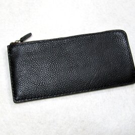 ［受注生産］Ｌ型ファスナーのスリムなロングウォレット 黒色