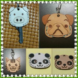 香香命名記念　パンダが仲間入り 本革アニマルキーカバー(1点又は3点セット)
