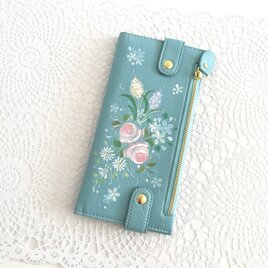 花ペイント カードケース（ブルー）_バラとストック受注制作】