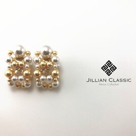 No.28 スワロフスキー　パール　ホワイト&ゴールド フープイヤリング