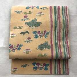 手描き縞と椿の名古屋帯