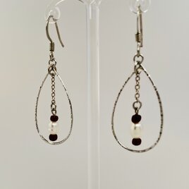 ★1月誕生石★淡水パールとガーネット2の雫枠ピアス★★