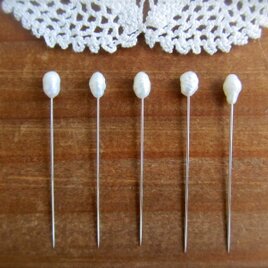 ＊再販＊ 天然バロック淡水パールのまち針 5本セット