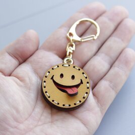 本革 スマイリー ネームタグ キーホルダーの画像