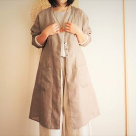 リネンガーゼのロングカーディガン＊キャメル＊S・M・Lサイズ＊受注制作