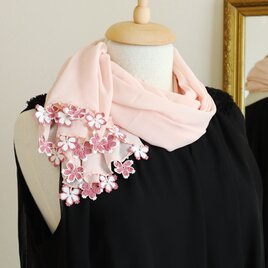 【受注制作】オヤレースの花付き　シフォンストール「桜」ベビーピンクの画像