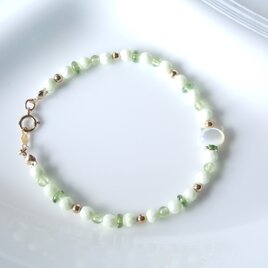 レモンクリソプレーズと白猫のブレスレット