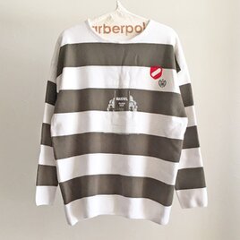 綿混ワイドボーダー/ドロップショルダー/KHAKI×OFFWHITE