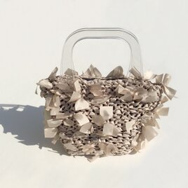[cyane]basket bag / fabric:beige × handle:clearの画像