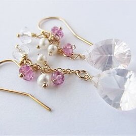 14kgf ローズクォーツコンケープカットのピアス