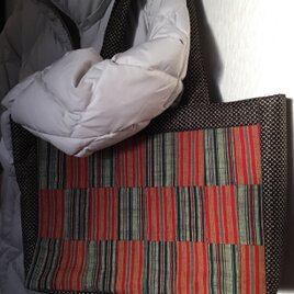 会津木綿パッチワークトートバッグ（赤&緑）の画像