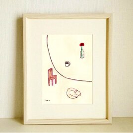 【セミオーダーOKな作品です】犬の絵｜原画「ガーベラ」 ※木製額縁入り（インチサイズ）