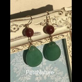 グリーンアベンチュリンとレッドルチルクォーツのピアス