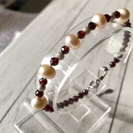 【ブレスレット】★1月誕生石★淡水パール・ガーネット★