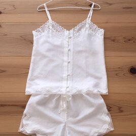 前開きシルクコットンキャミ ショーツセット オフホワイト