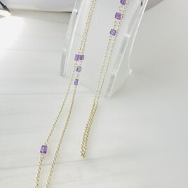 2月誕生石！アメジスト・ホワイトチェーンのロングネックレス♪