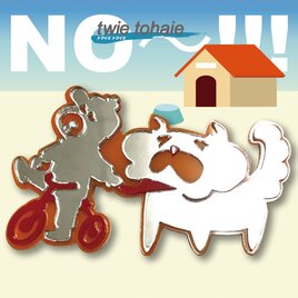 犬ブローチon三輪車 秋田犬 リフレクションブローチの画像