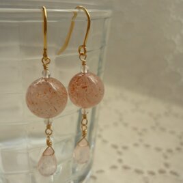ストロベリークォーツとローズクォーツのピアス　14kg