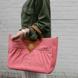 2way ハンドバッグ＆ショルダー　帆布×牛革 ピンクの画像