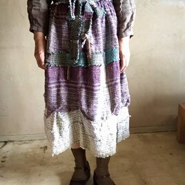 手織り布の裾切り替えコットンスカートの画像