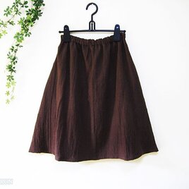 着丈が選べる綿麻ギャザースカート チョコレート【受注】の画像