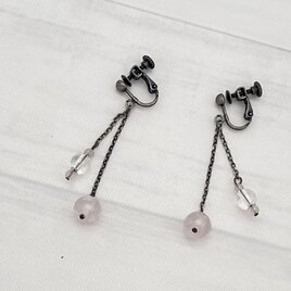 10月誕生石！ローズクウォーツ・水晶の銀古美チェーンイヤリング♪