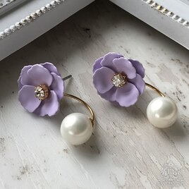 【Mhe-048V】ラインストーンフラワーピアス＆パールキャッチ/サージカルステンレスポスト