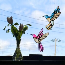 ステンドグラス サンキャッチャー ハチドリ ～Hummingbird～ 2羽セットの画像