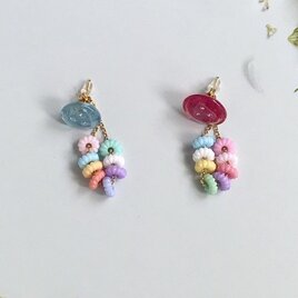 【FR】【2way】きれい色ボタンとドーナツビーズのピアス