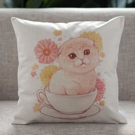 クッションカバー スコティッシュフォールド ティーカップ 北欧デザイン jubileecushionai010の画像