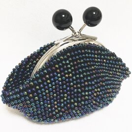 玉付きオーロラブラックのがま口