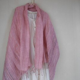 手紡ぎ・手織りのシルクショール　ピンクの画像