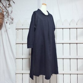 ボトルタックワンピース / 麻 濃紺